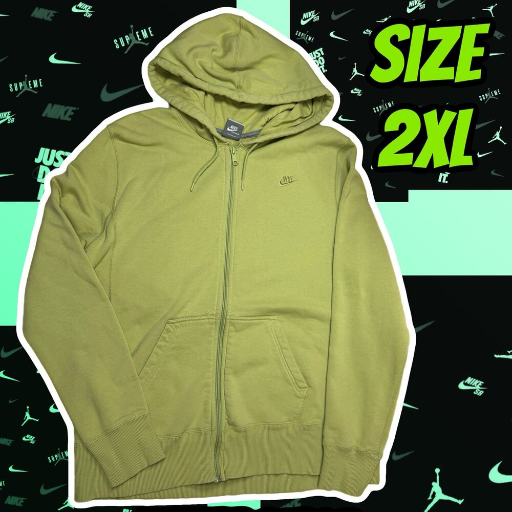 Vintage Nike Zip-Up Hoodie Swoosh Tonal Womens 2XL Green Hoodie